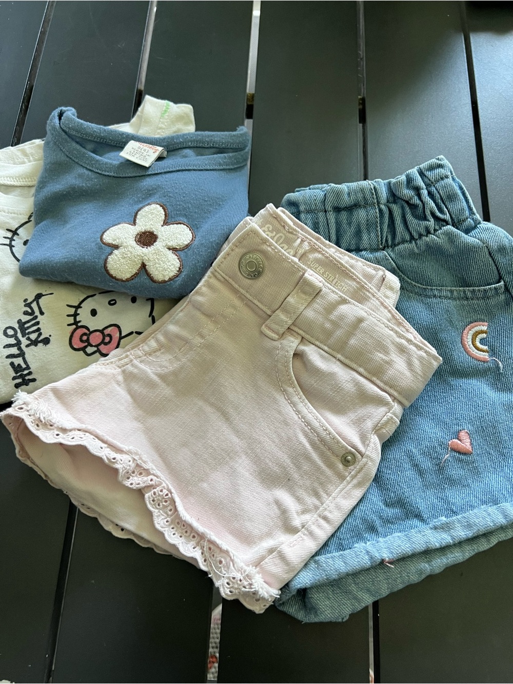 Girls Pink Lace-Trim Denim two Skort - two top combinable